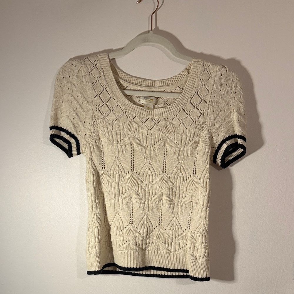 Maeve by Anthropologie | Cream and Black Short-Sleeve Sweater